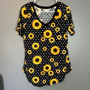 LuLaRoe Sunflower Polka Dot Short Sleeve Shirt Size XXS